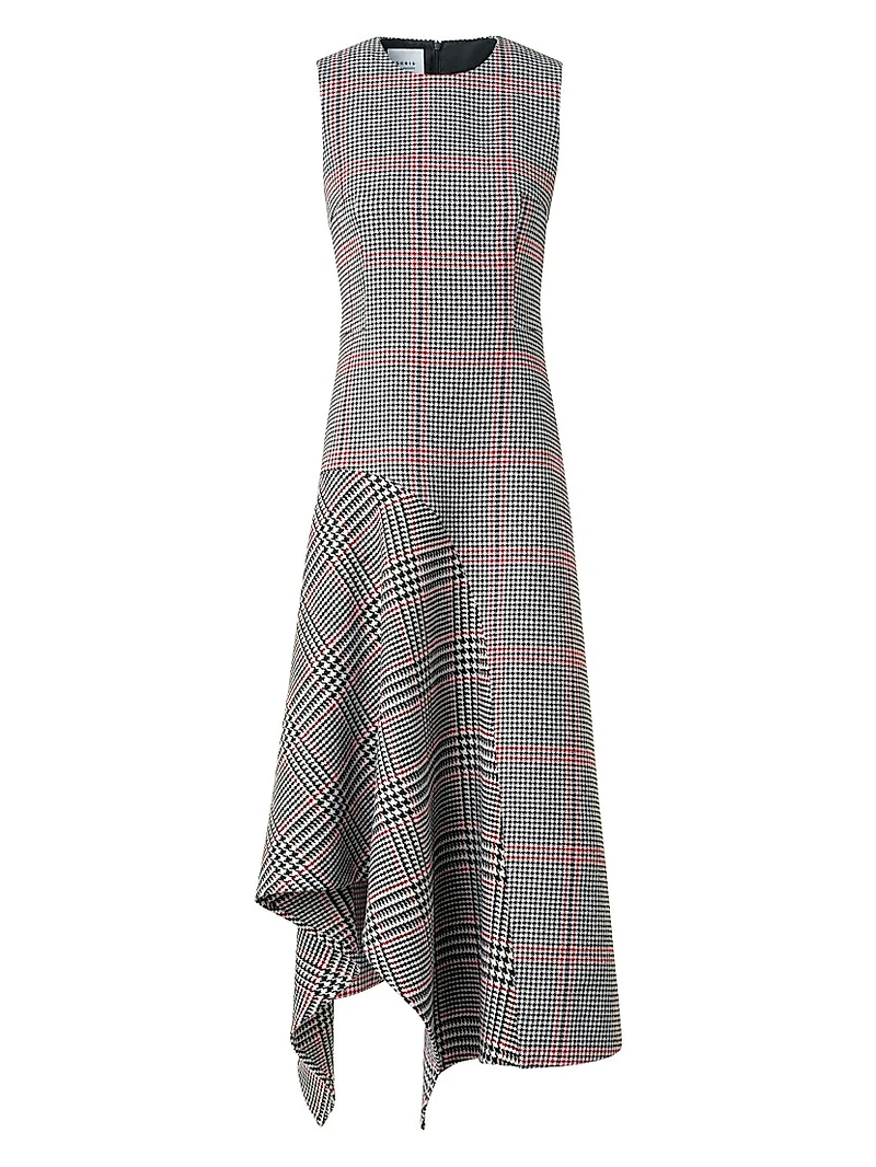 Houndstooth Wool Fresco Midi-Dress