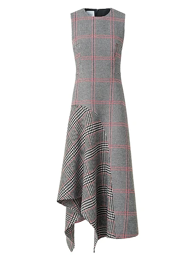 Houndstooth Wool Fresco Midi-Dress