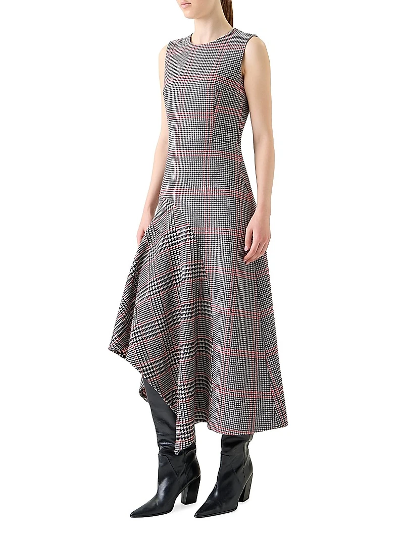 Houndstooth Wool Fresco Midi-Dress