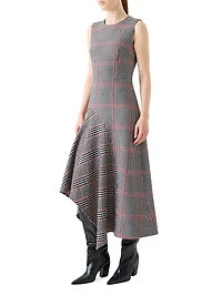 Houndstooth Wool Fresco Midi-Dress