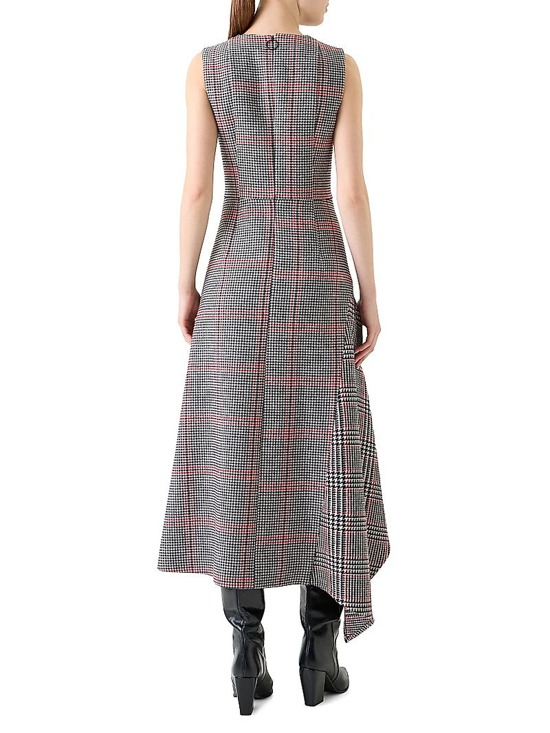 Houndstooth Wool Fresco Midi-Dress
