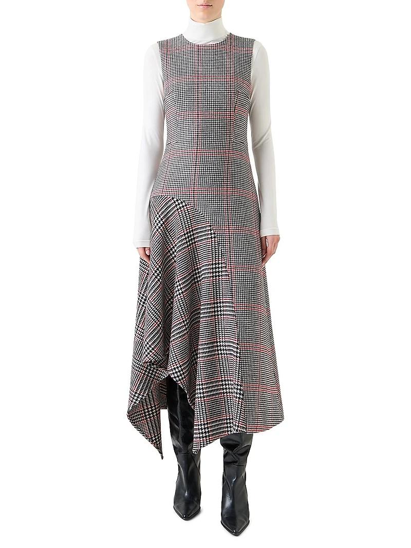 Houndstooth Wool Fresco Midi-Dress
