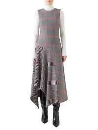 Houndstooth Wool Fresco Midi-Dress