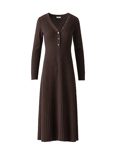Rib-Knit Virgin Wool A-Line Midi-Dress