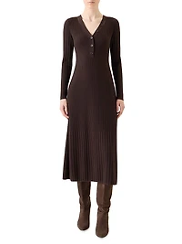 Rib-Knit Virgin Wool A-Line Midi-Dress