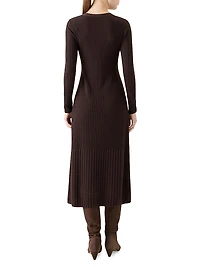 Rib-Knit Virgin Wool A-Line Midi-Dress
