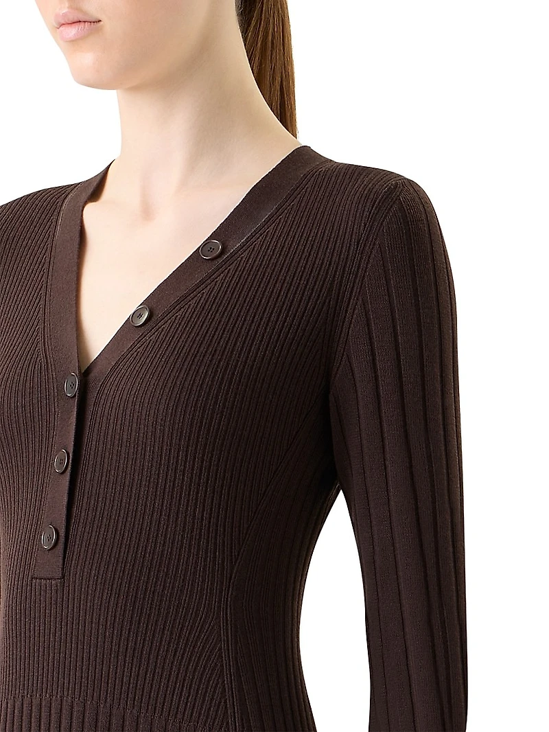 Rib-Knit Virgin Wool A-Line Midi-Dress