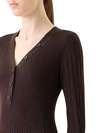 Rib-Knit Virgin Wool A-Line Midi-Dress