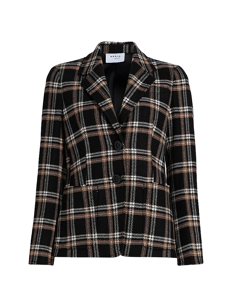 Plaid Wool Tricotine Tweed Blazer