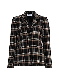 Plaid Wool Tricotine Tweed Blazer