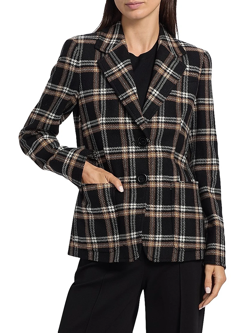 Plaid Wool Tricotine Tweed Blazer