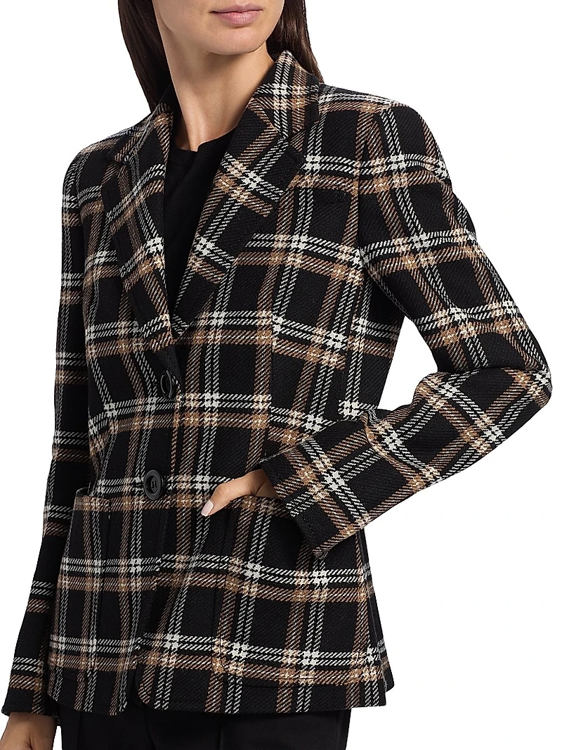 Plaid Wool Tricotine Tweed Blazer