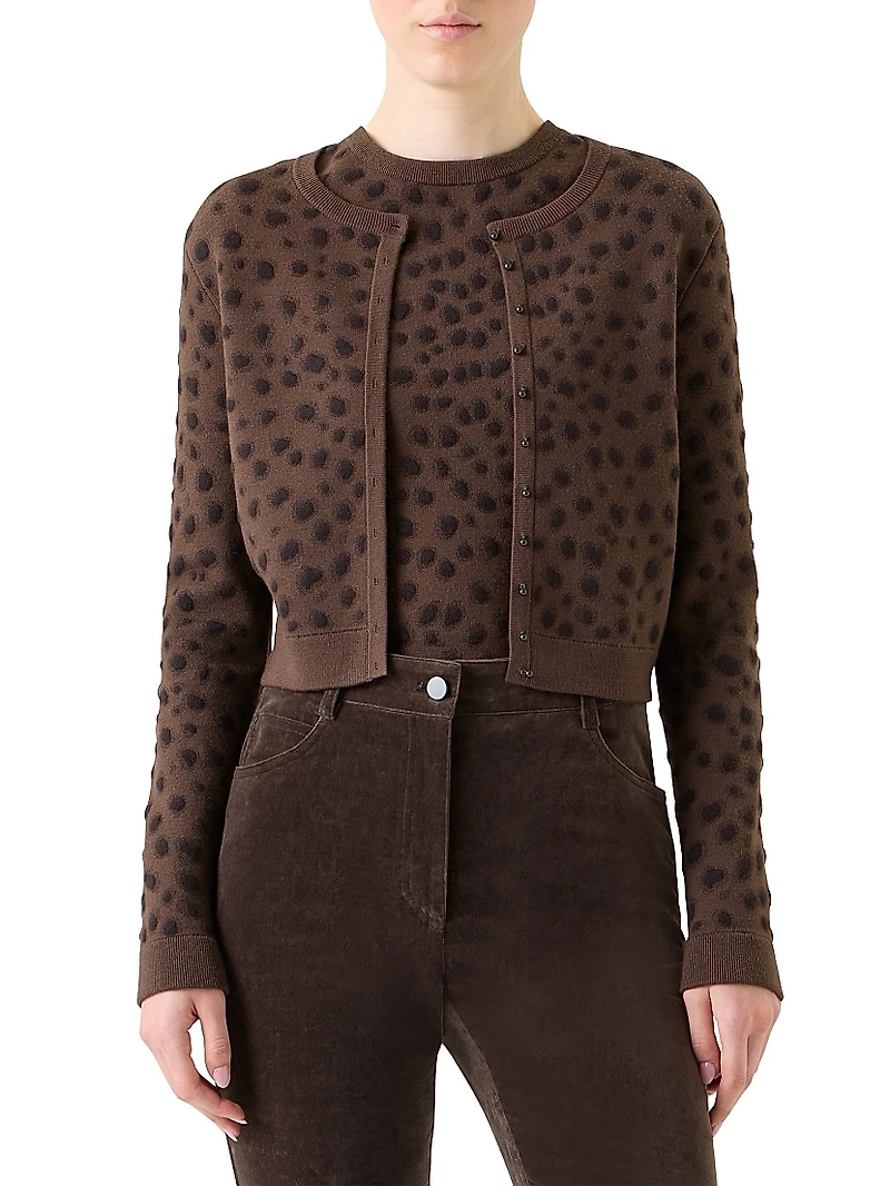 Leopard-Printed Wool-Blend Crop Cardigan