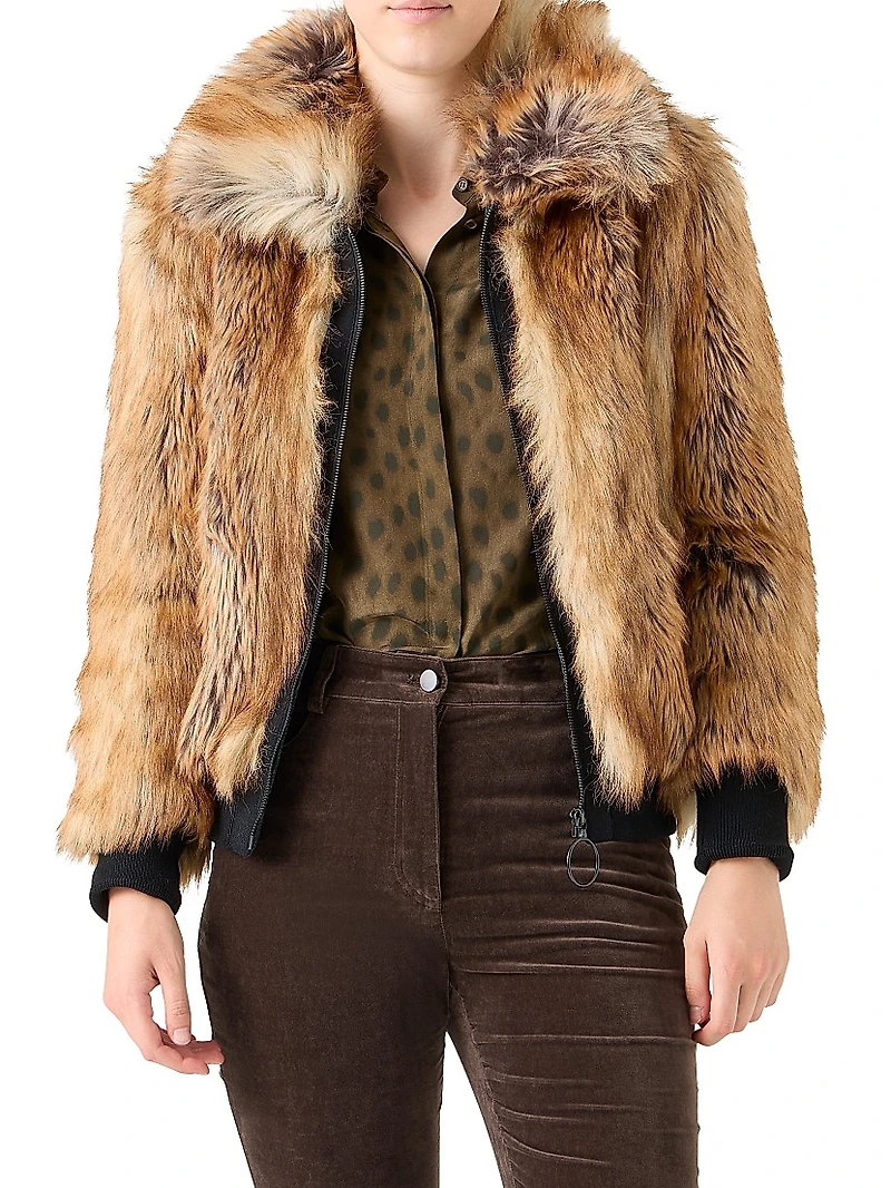 Faux Fox Fur Bomber Jacket