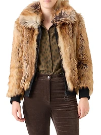 Faux Fox Fur Bomber Jacket