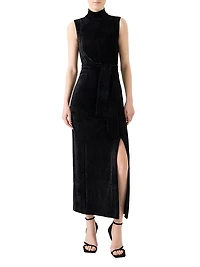 Velvet Tie-Waist Maxi Dress