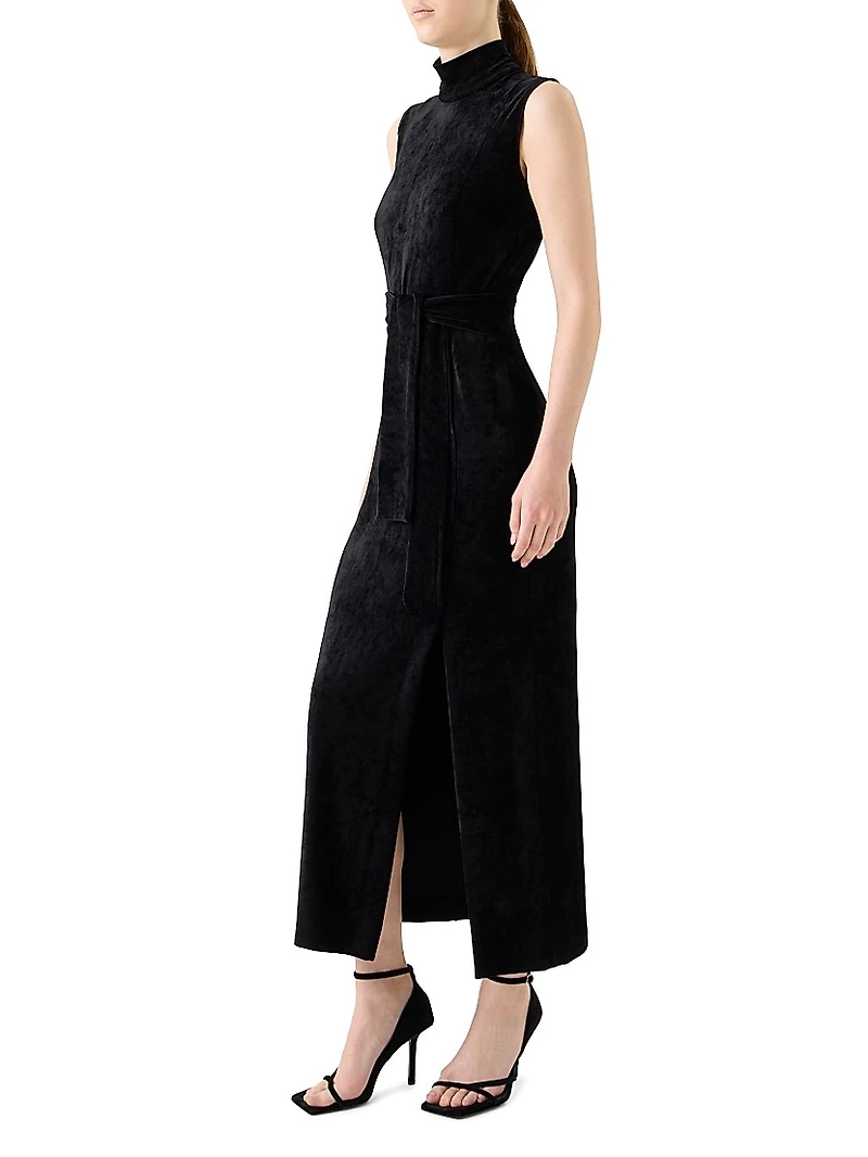 Velvet Tie-Waist Maxi Dress