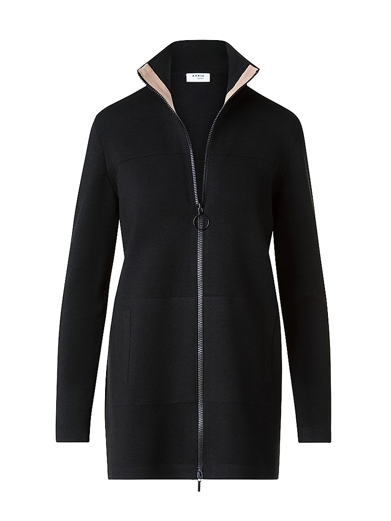 Stretch Merino Wool Zip Cardigan