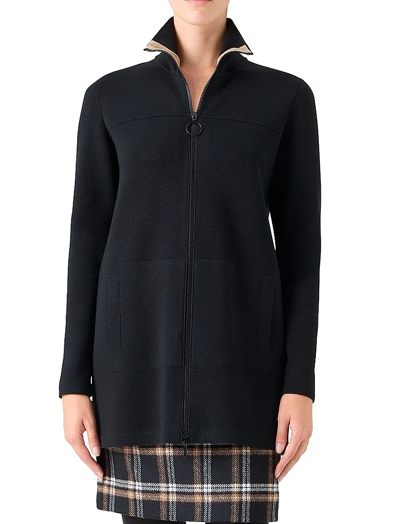 Stretch Merino Wool Zip Cardigan