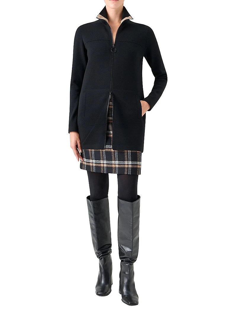 Stretch Merino Wool Zip Cardigan