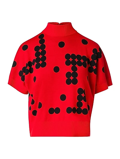 Dot-Pattern Wool Short-Sleeve Sweater