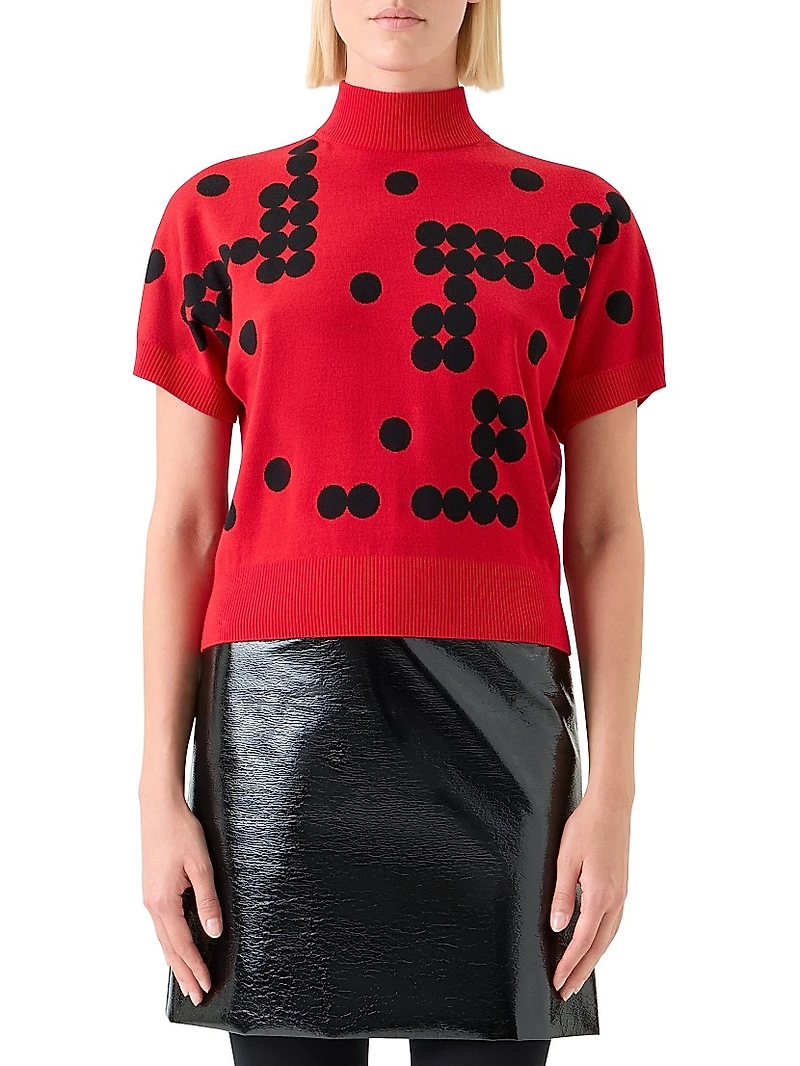 Dot-Pattern Wool Short-Sleeve Sweater