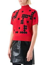 Dot-Pattern Wool Short-Sleeve Sweater