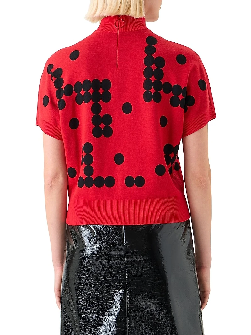 Dot-Pattern Wool Short-Sleeve Sweater