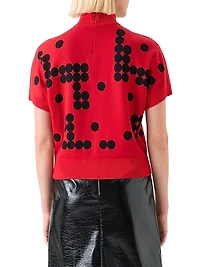 Dot-Pattern Wool Short-Sleeve Sweater