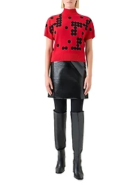 Dot-Pattern Wool Short-Sleeve Sweater