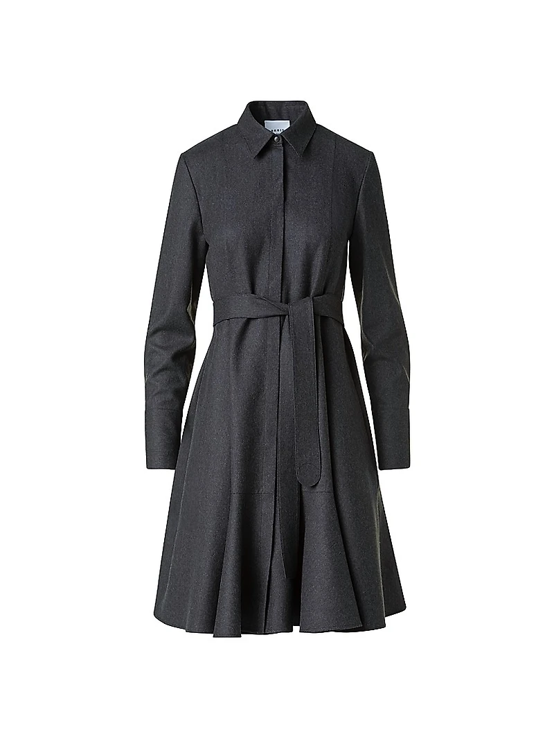 Virgin Wool Belted Knee-Length Shirtdress