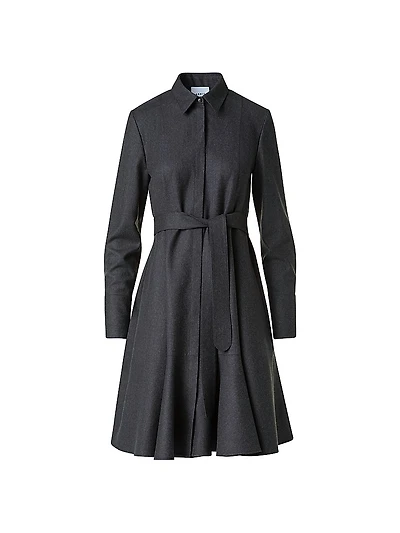 Virgin Wool Belted Knee-Length Shirtdress