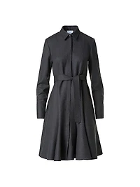 Virgin Wool Belted Knee-Length Shirtdress