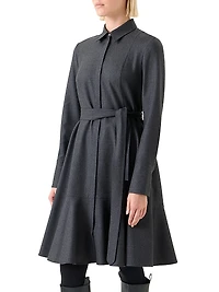 Virgin Wool Belted Knee-Length Shirtdress