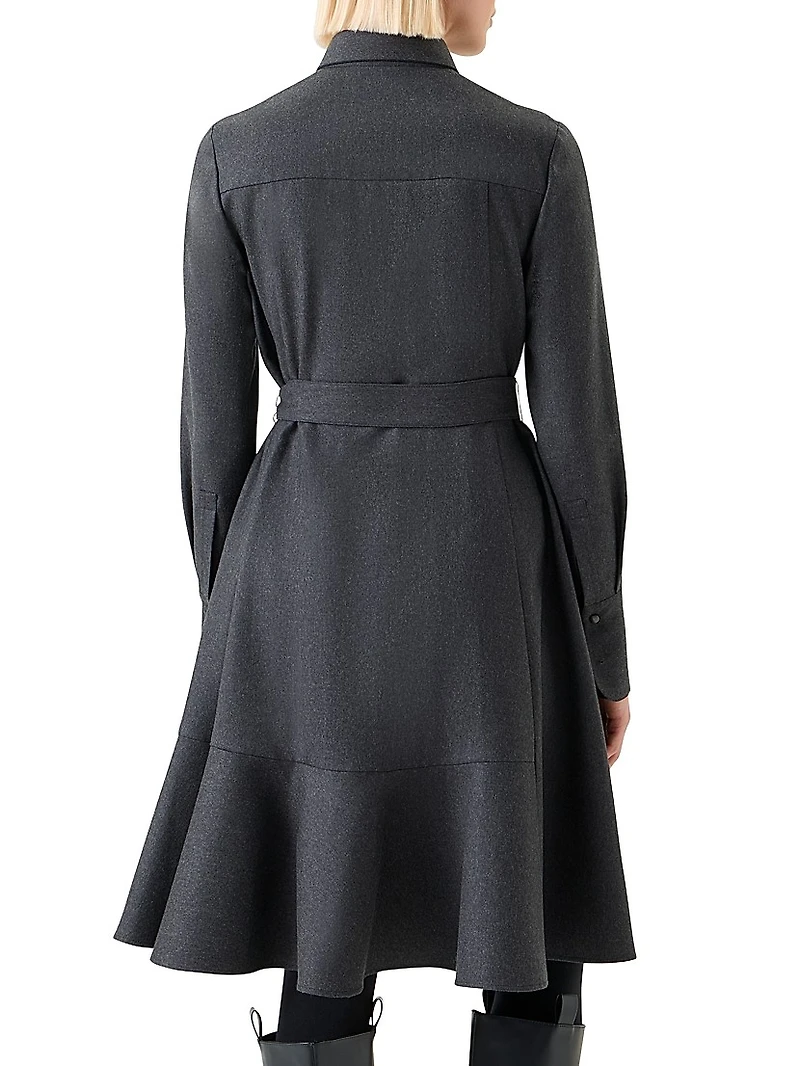 Virgin Wool Belted Knee-Length Shirtdress