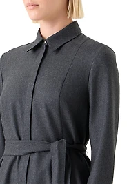 Virgin Wool Belted Knee-Length Shirtdress