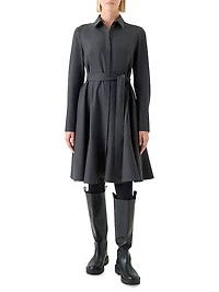 Virgin Wool Belted Knee-Length Shirtdress