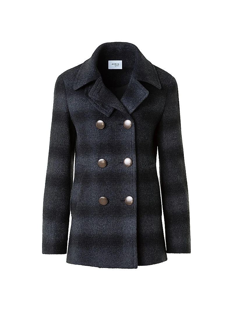 Blurred Check Brushed Wool Peacoat