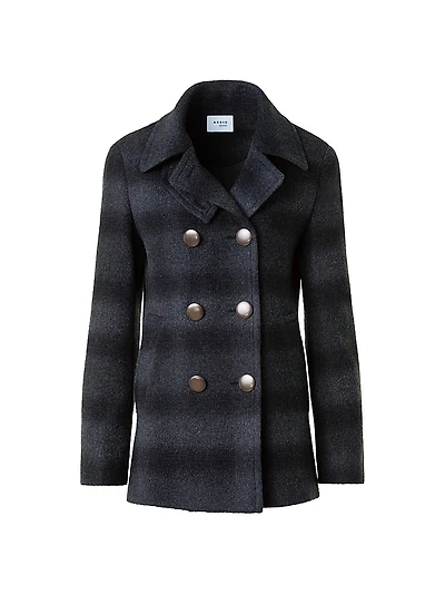 Blurred Check Brushed Wool Peacoat