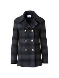 Blurred Check Brushed Wool Peacoat