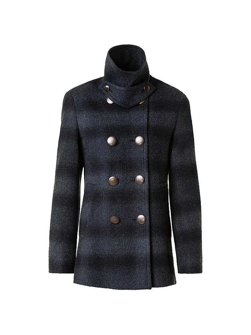 Blurred Check Brushed Wool Peacoat