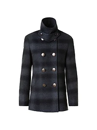 Blurred Check Brushed Wool Peacoat