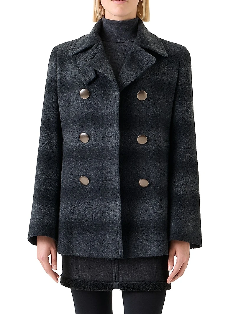 Blurred Check Brushed Wool Peacoat