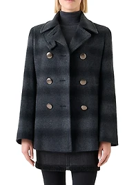 Blurred Check Brushed Wool Peacoat