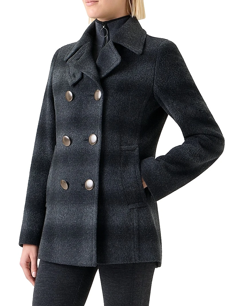 Blurred Check Brushed Wool Peacoat