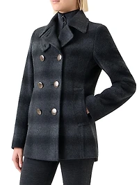 Blurred Check Brushed Wool Peacoat
