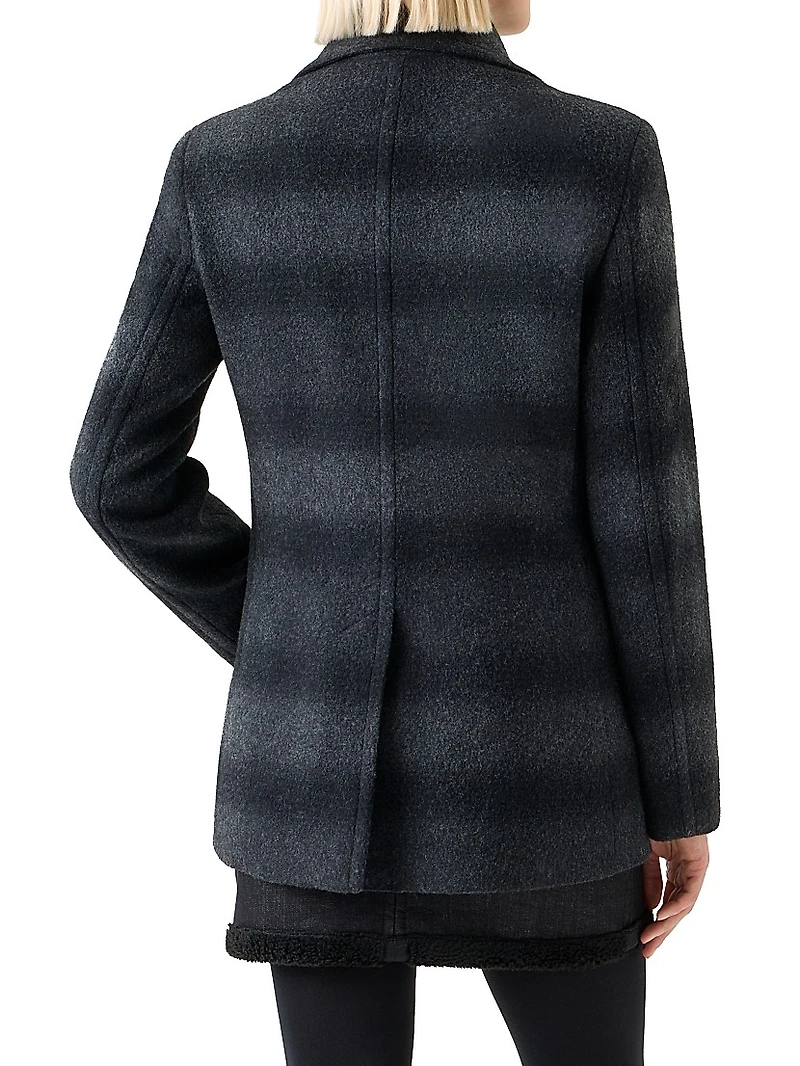 Blurred Check Brushed Wool Peacoat