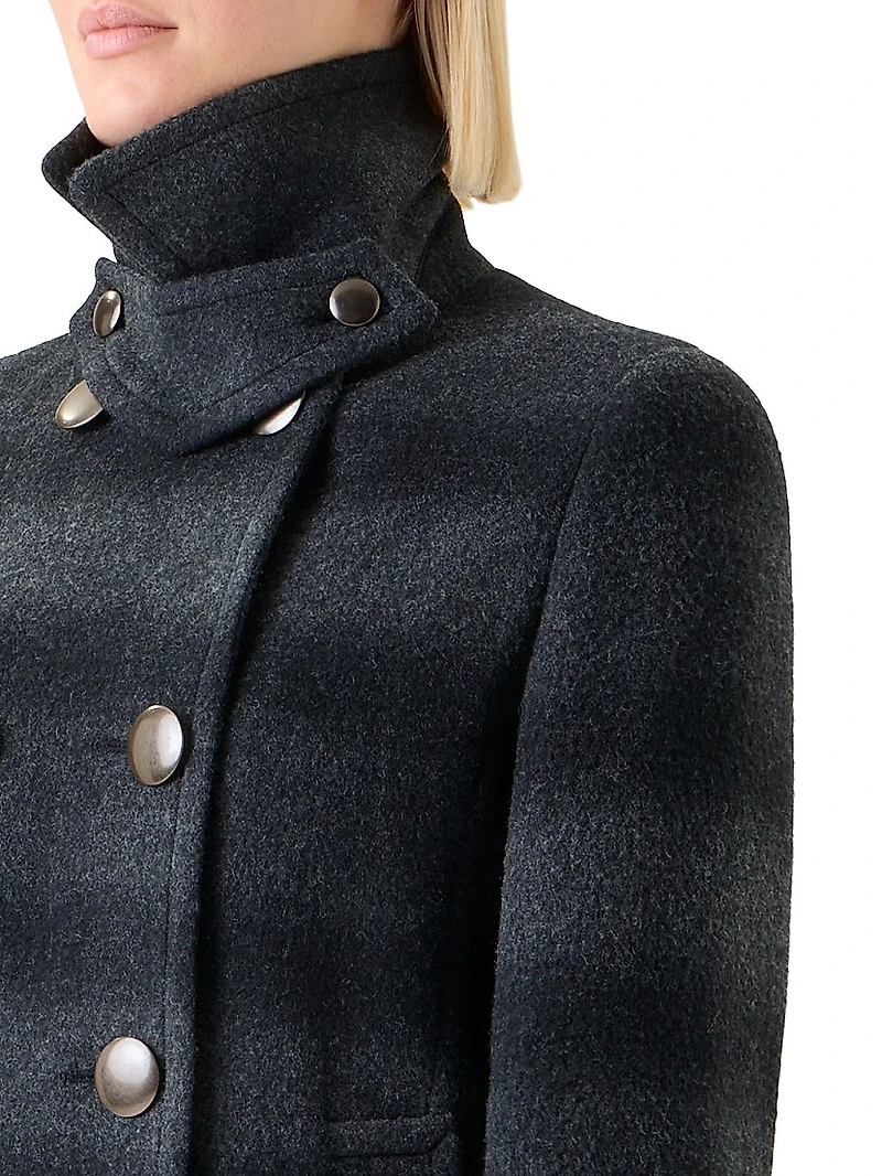 Blurred Check Brushed Wool Peacoat