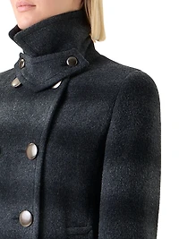 Blurred Check Brushed Wool Peacoat