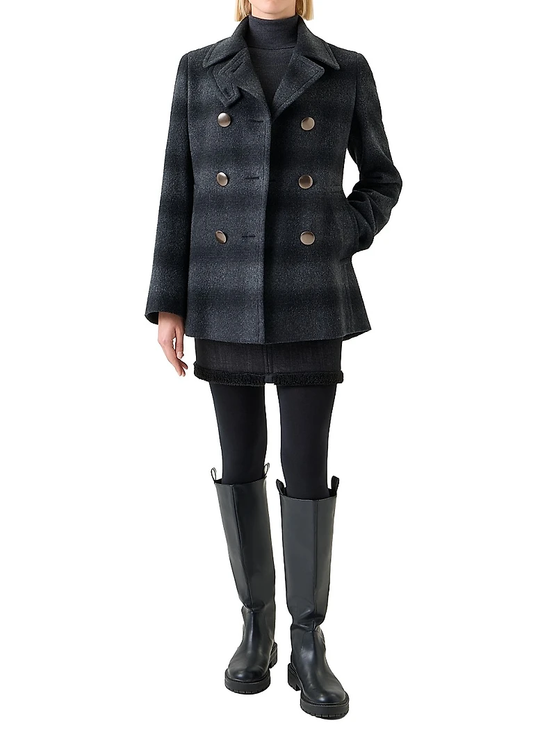 Blurred Check Brushed Wool Peacoat
